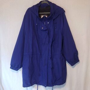 Woman Within 5X Blue Taslon Anorak Jacket w/ Removable Fleece Lining Remov. Hood
